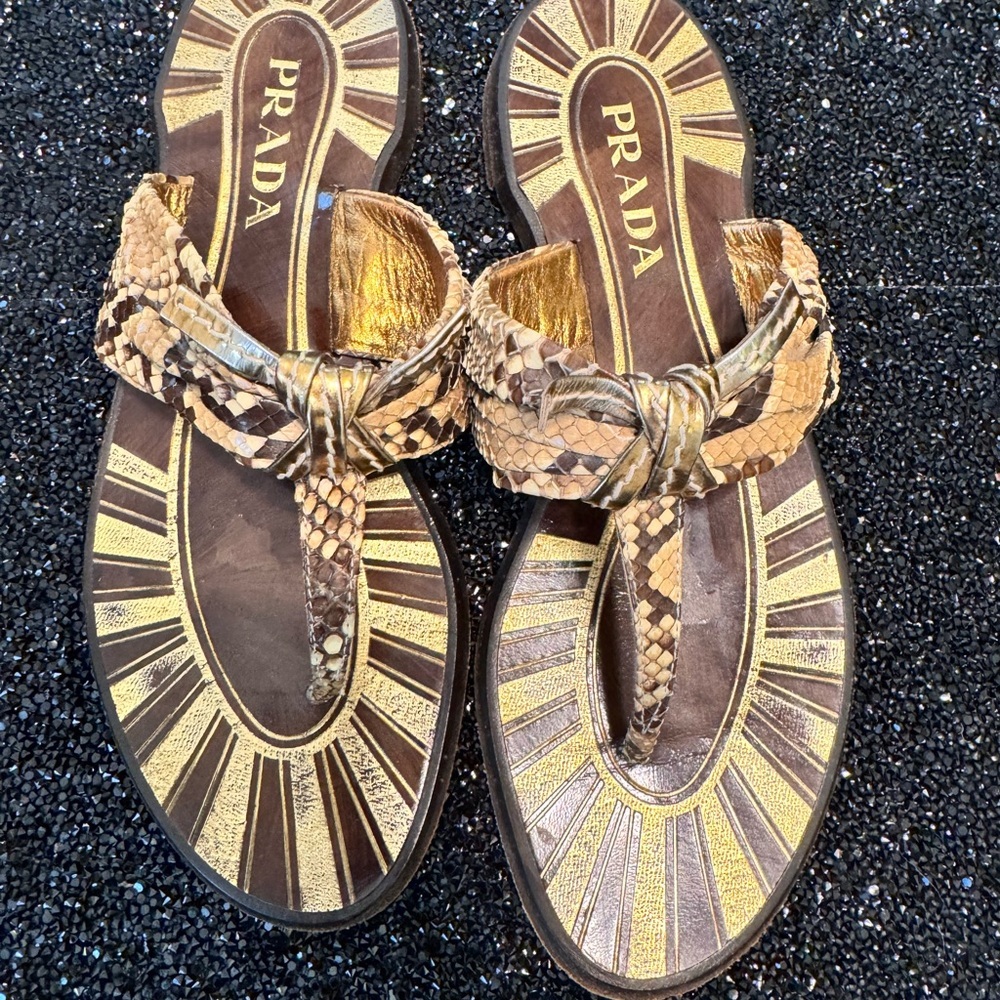 Prada Women's Gold and Brown Sandals - Picture 6 of 17